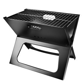 Portable BBQ Grill Foldable Charcoal Grill Camping Garden Outdoor Travel (Color: Black)